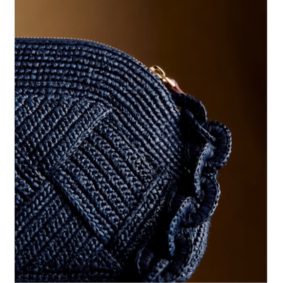SEZANE Navy Blue Woven Braided Raffia Shoulder Bag Chain Link Strap Isabelle Bag - Picture 9 of 14